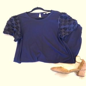 LOFT navy shift dress with accent sleeves